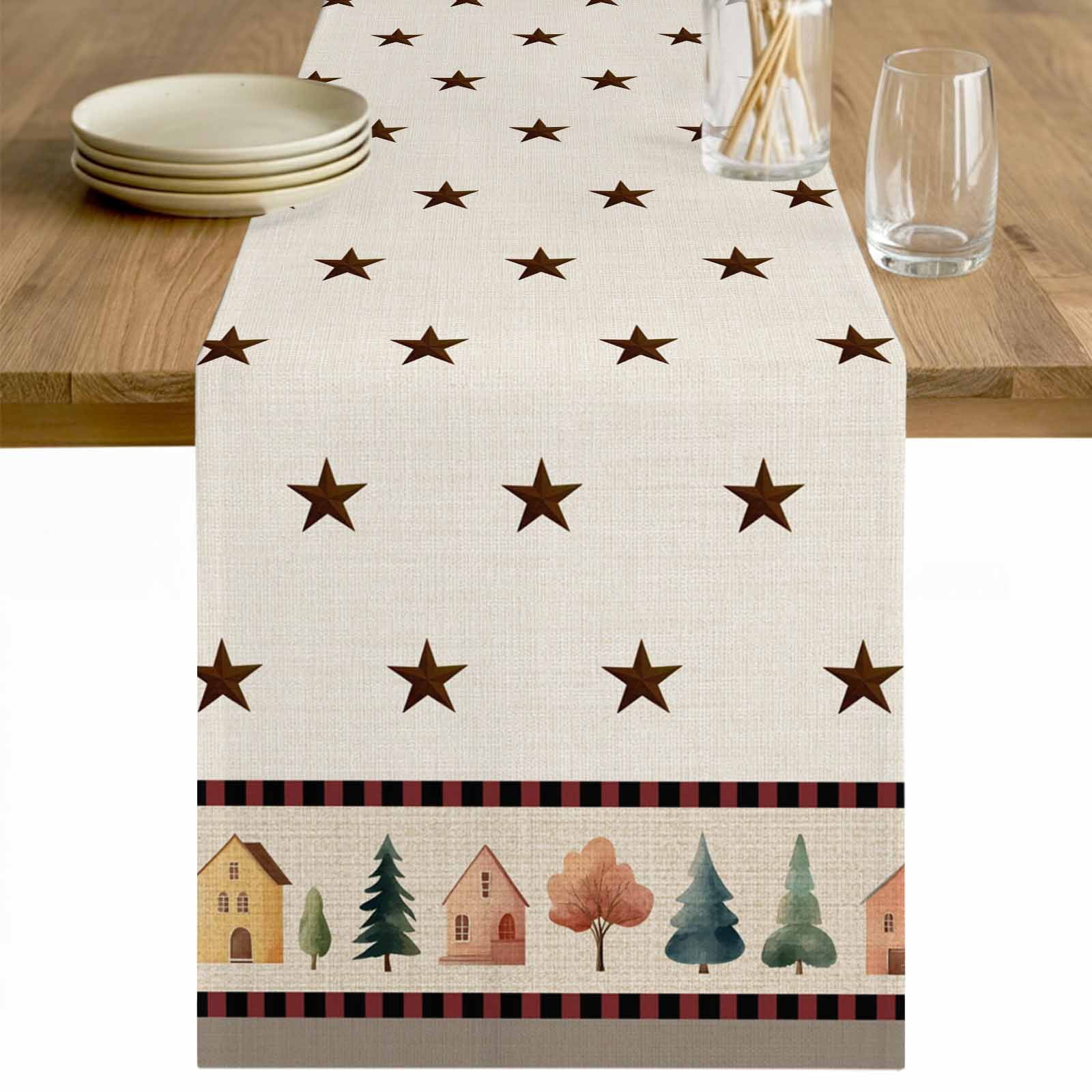 Visual Reference: Farmhouse Country Table Runner 90 Inch Long Vintage Rustic Cabins