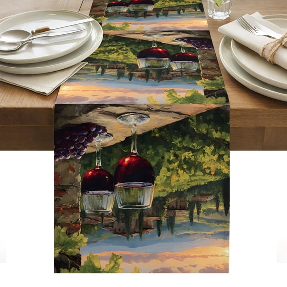 Farmhouse Country Table Runner Italian Style Rustic Wine Tree Landscape Tablerunners 13 x 48 Inch, Table Decorations Tabletop Scarf for Summer Gathering Holiday Farmhouse Kitchen Dining Decor