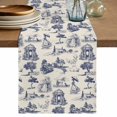 thumbnail image 1 of Farmhouse Country Table Runner, Vintage Blue French Garden Horse Swan Washable Cotton Linen Table Runners 36 Inches Long, Dresser Scarf Runner for Nightstand/End Tables/Round Tables 13''x36'', 1 of 9