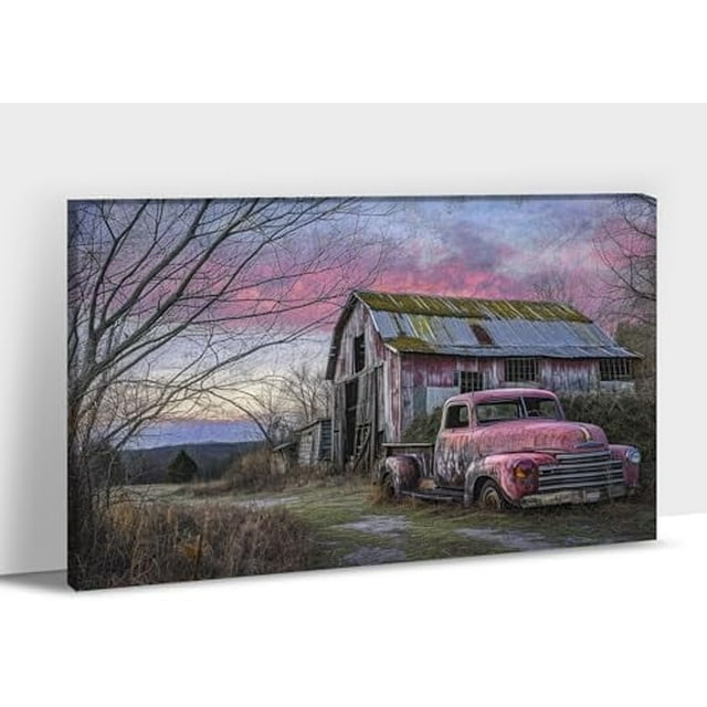 Farmhouse Country Wall Art, Vintage Barn Picture Canvas Wall Art, Old