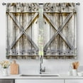 thumbnail image 1 of Farmhouse Country Wood Kitchen Curtains - Wooden Barn Door Vintage Short Tier Curtains Over Sink Natural Rustic Farm Decor Rod Pocket Window Drapes 24 Inch Length 2 Panel Set, 28"x24", 1 of 6
