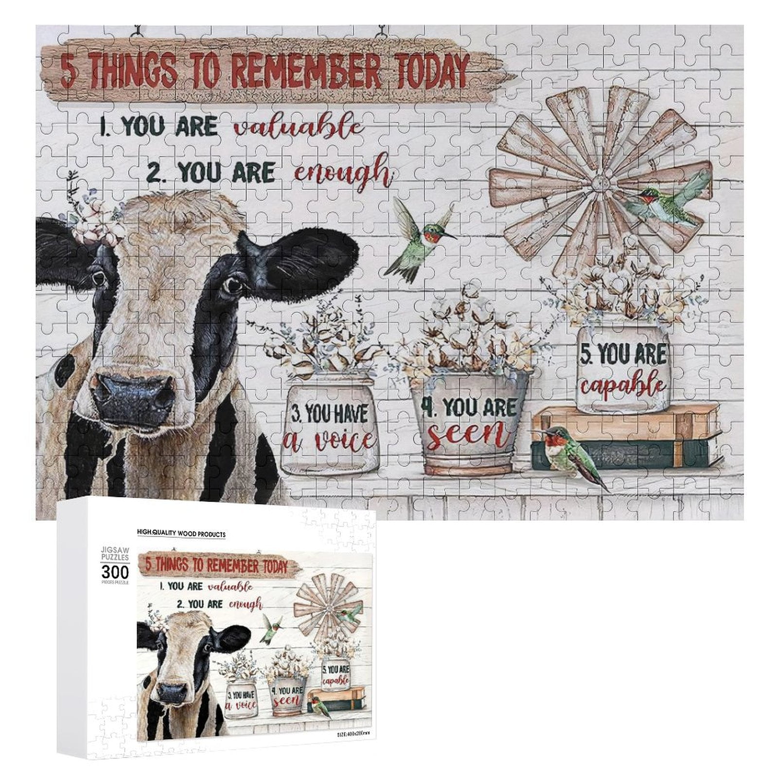 Farmhouse Cow 300 Piece Jigsaw Puzzles for Adults Rustic Country Cow