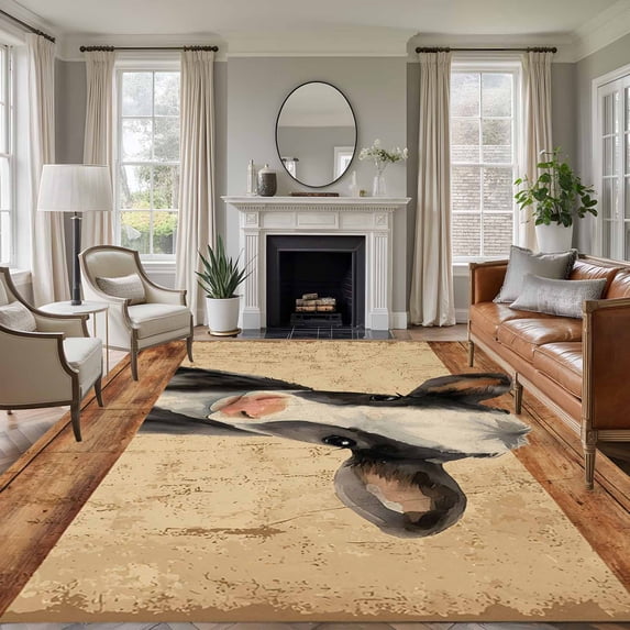 Farmhouse Cow Area Rug 8x10 Washable Rug Non Slip Country Vintage Animals Wooden Grain Large Area Rug Soft Stainresistant Indoor Floor Carpet for Living Room Bedroom Home Office Dining Room Nursery