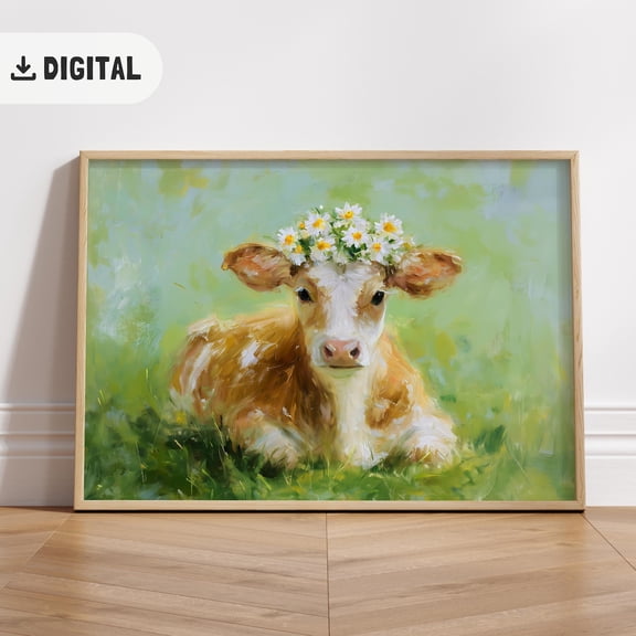 Farmhouse Cow Art , Cottagecore Wall Decor, Farmhouse Nature , F105 Unframed Paper Print