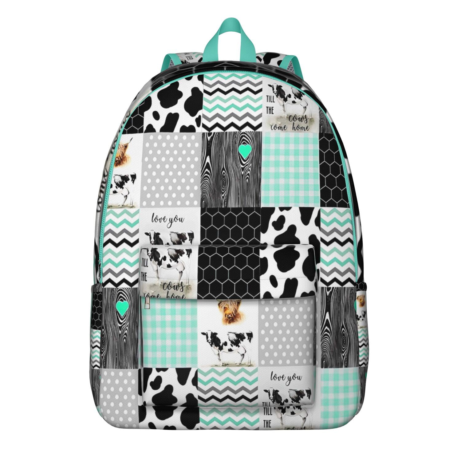 Farmhouse Cow Backpack for Teens, Durable and Lightweight Laptop Bag with Bull, Buffalo, and Black & White Cow Print Design