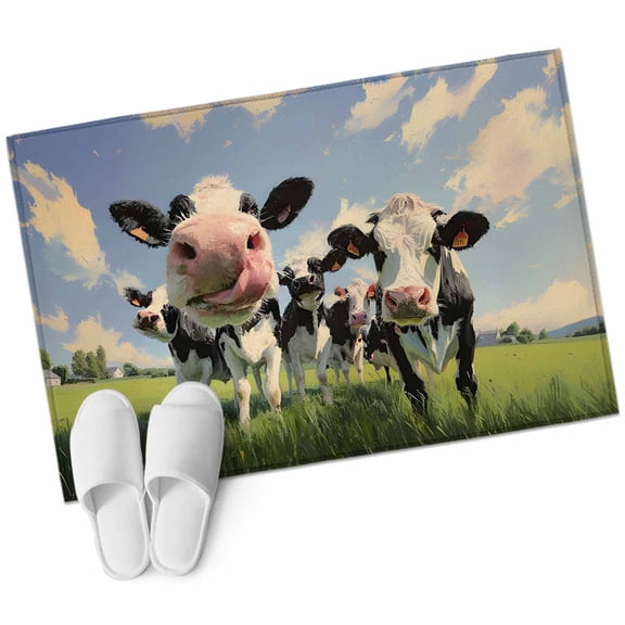 Farmhouse Cow Bathroom Rug Washable 2x3 Entryway Rug Non Slip Blue Sky Grassland Country Rustic Animals Front Door Mat Low Pile Indoor Doormat Throw Floor Carpet for Kitchen Bedroom Entrance