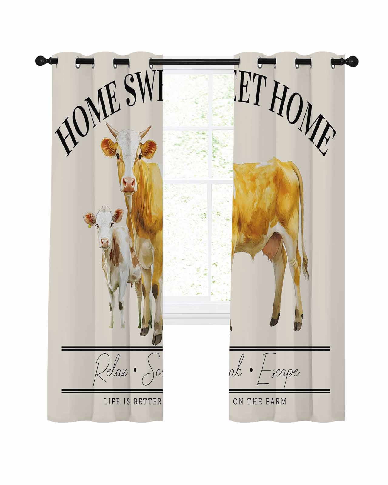 Farmhouse Cow Blackout Curtains 96 Inches Long for Bedroom, Vintage ...
