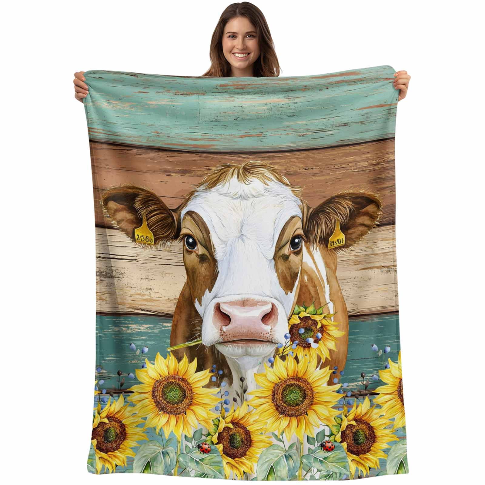 Farmhouse Cow Blanket Soft Cozy Warm Throw Blanket for Couch, Plush ...