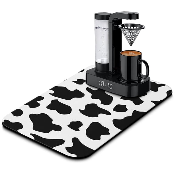 Farmhouse Cow Coffee Bar Mat Super Absorbent Diatom Mud Dish Drying Pad with Leak-Proof and Heat-Resistant Surface Country Style Rustic Animal Mat for Kitchen Counter Reusable & Durable Under Applian