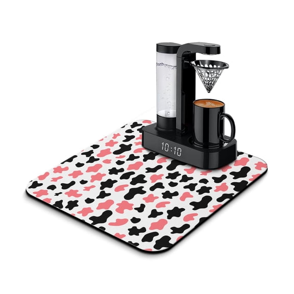 Farmhouse Cow Coffee Bar Mat Super Absorbent Diatom Mud Dish Drying Pad with Leak-Proof and Heat-Resistant Surface Country Style Rustic Animal Print Mat for Kitchen Counter Reusable & Durable Under Ap