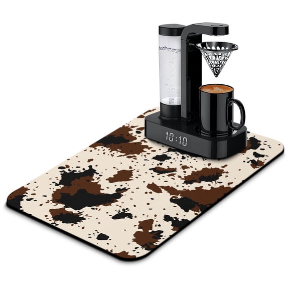 Farmhouse Cow Coffee Bar Mat Super Absorbent Diatom Mud Dish Drying Pad with Leak-Proof and Heat-Resistant Surface Country Style Rustic Animal Print Mat for Kitchen Counter Reusable & Durable Under Ap
