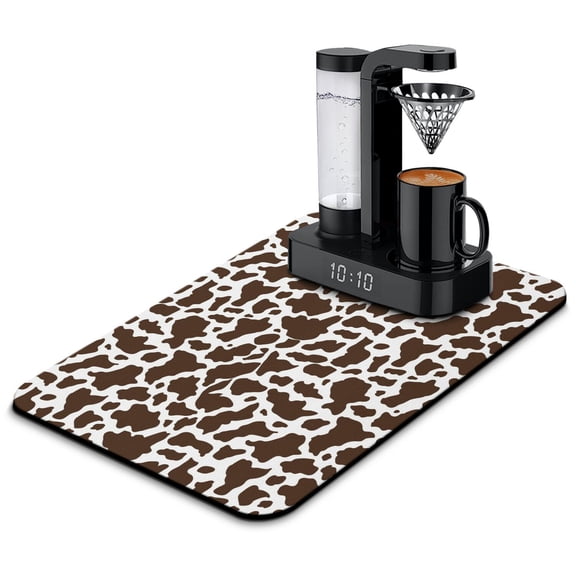 Farmhouse Cow Coffee Bar Mat Super Absorbent Diatom Mud Dish Drying Pad with Leak-Proof and Heat-Resistant Surface Country Style Rustic Animal Print Mat for Kitchen Counter Reusable & Durable Under Ap