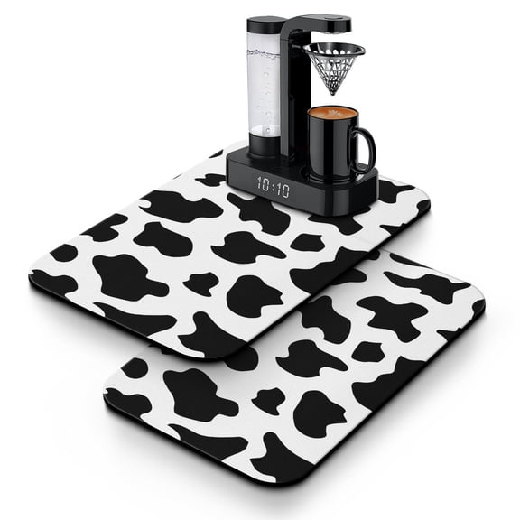 Farmhouse Cow Coffee Bar Mat Super Absorbent Diatom Mud Dish Drying Pad with Leak-Proof and Heat-Resistant Surface Country Style Rustic Animal Print Mat for Kitchen Counter Reusable & Durable Under Ap