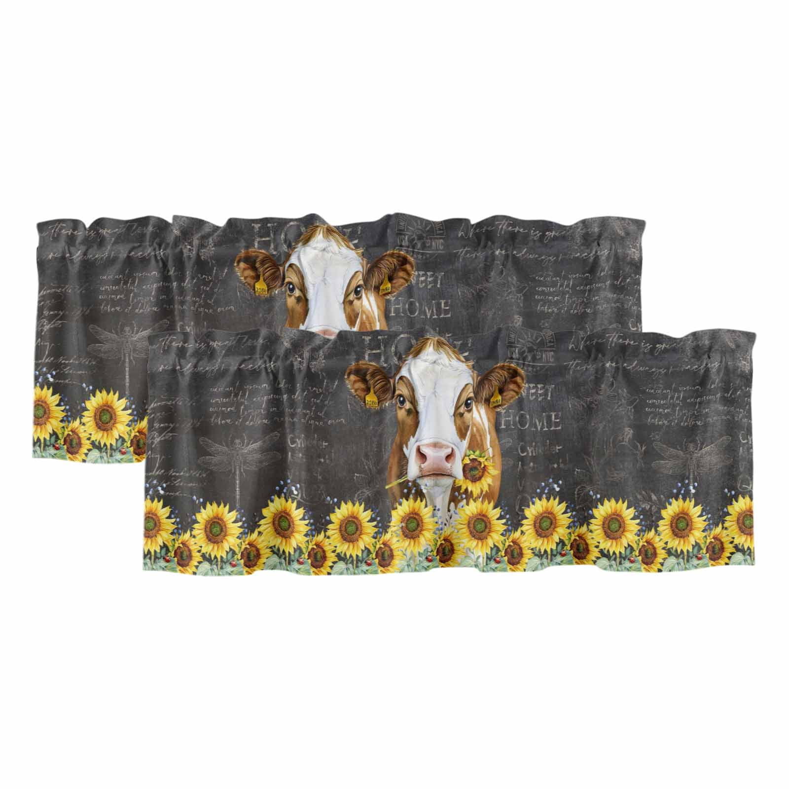 Farmhouse Cow Curtain Valances for Windows, Kitchen Valance Window ...