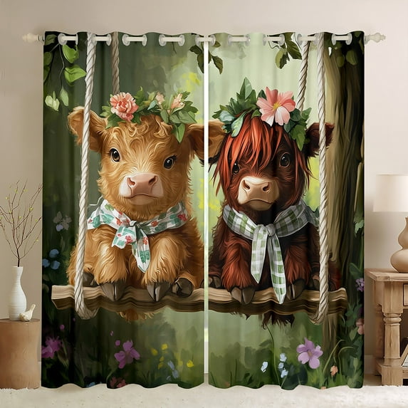 Erosebridal Vintage Flower Curtains and Drapes (42x90), Ribbon Stripes 30%-50% Blackout Curtains for Bedroom, Teens