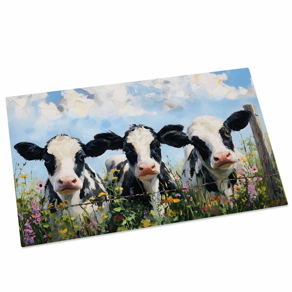 Farmhouse Cow Door Mat 20x31.5 Inch Oil Painting Texture Flower Rustic Farm Animals Entryway Rug with Non-Slip Rubber, Front Door Mat Indoor Floor Mats for Living Room Bathroom Bedroom Home Office