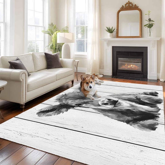 Farmhouse Cow Large Area Rugs 8x10 ft Watercolors Grey Country Animal Retro Wood Grain Washable Rug Non Slip Indoor Carpet Absorbent Floor Mat for Living Room Bedroom Dining Room