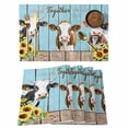 thumbnail image 1 of Farmhouse Cow Placemats Set of 4, Cabin Sunflowers Animals Blue Wooden Grain Placemats for Dining Table, Place Mats for Kitchen Tabletop, Waterproof Wipeable Dining Table Mats Set, 1 of 9