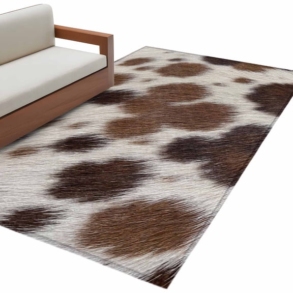 Farmhouse Cow Print Area Rug 3x5 Washable Rug Non Slip Country Cowhide Fur Textured Brown Large Area Rug Indoor Floor Carpet for Entryway Bedroom Kitchen Living Room Home Office Dining Room Nursery