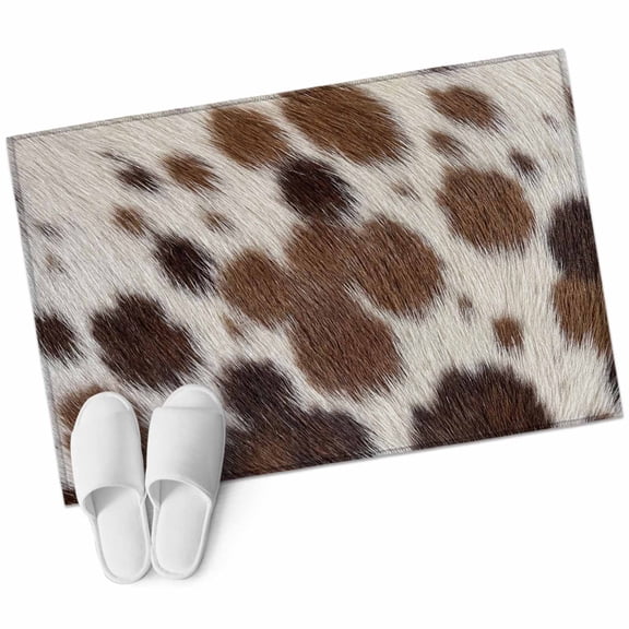 Farmhouse Cow Print Bathroom Rug Washable 2x3 Entryway Rug Non Slip Country Cowhide Fur Textured Brown Front Door Mat Low Pile Indoor Doormat Throw Floor Carpet for Kitchen Bedroom Entrance