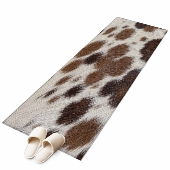 Farmhouse Cow Print Kitchen Runner Rug 2x6 Washable Runners for Hallway Non Slip Country Cowhide Fur Textured Brown Large Area Rug Indoor Carpet for Bathroom Laundry Entryway Bedroom Living Room