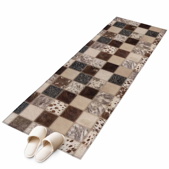 Farmhouse Cow Print Kitchen Runner Rug 2x6 Washable Runners for Hallway Non Slip Country Patchwork Cowhide Fur Plaid Large Area Rug Indoor Carpet for Bathroom Laundry Entryway Bedroom Living Room