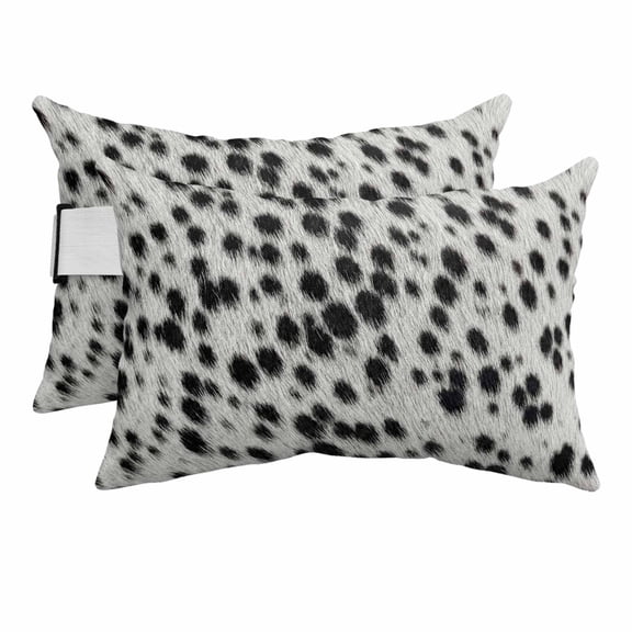 Farmhouse Cow Print Outdoor Pillows for Chaise Lounge Chair Beach Headrest Pillow Set of 2 Waterproof Lumbar Pillows with Insert&Adjustable Strap Country Cowhide Fur Black Grey Pool Pillow 12"x20"