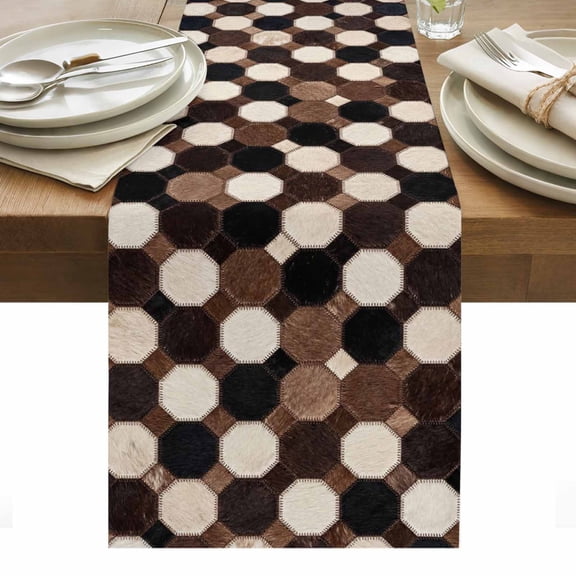 Farmhouse Cow Print Table Runner Country Polka Dot Cowhide Brown Black Tablerunners 13 x 48 Inch, Table Decorations Tabletop Scarf for Summer Gathering Holiday Farmhouse Kitchen Dining Decor