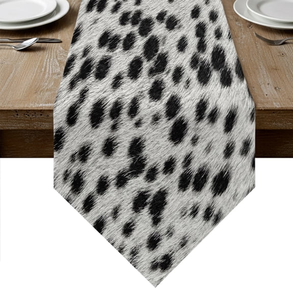 Farmhouse Cow Print Table Runner Linen Burlap Table Runner 36 Inches Small Country Cowhide Fur Black Grey Dresser Scarves for Kitchen Island Coffee Dining Room Party Wedding Holiday Decor 13"x36"