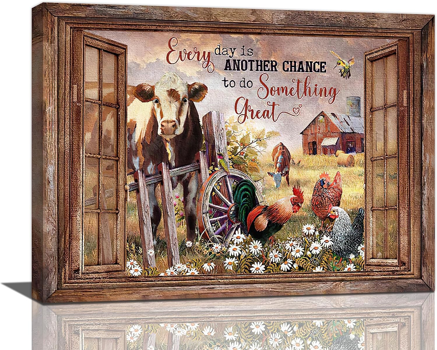 Farmhouse Cow Rooster Barn Decor Wall Art Rustic Country Farm Animals