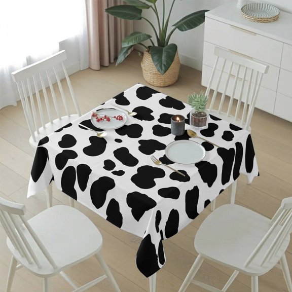 Farmhouse Cow Texture Table Cloth 54x54in, Waterproof Square Tablecloth Wipeable Tablecloths Rustic Black White Spot Table Covers for Dining Tables Party Indoor Outdoor