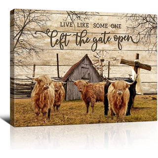 Funny farm animals highland cow with glasses novelty cotton tea towel