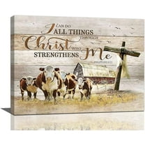 Farmhouse Cow Wall Art Rustic Barn Farm Cattle Pictures Wall Decor Cow Motivational Quotes Canvas Prints Painting Country Decorations Framed Artwork for Bathroom Living Room Kitchen Bedroom 16"x12"