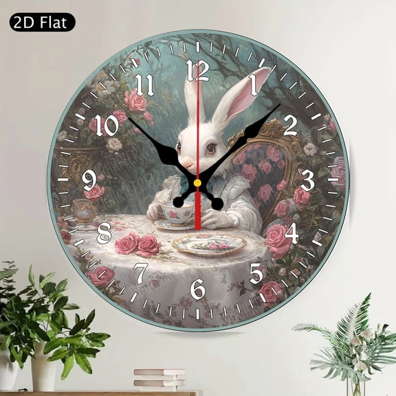 Farmhouse Cow Welcome Round Wall Clock, Silent Non-Ticking, Rustic Floral Roses Home Decor