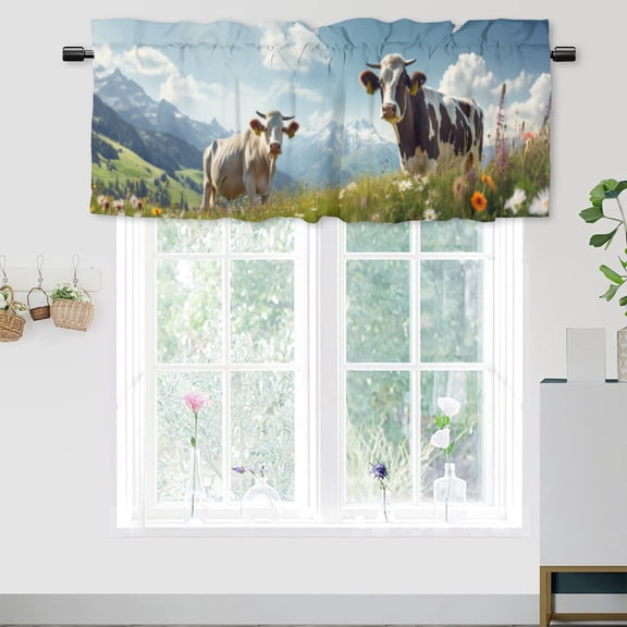 Farmhouse Cow Window Curtain Valance Country Farm Animal Western Wildlife Rod Pocket Window Valance for Living Room Bathroom Bedroom Kitchen 54 by 18 in, 1 Panel