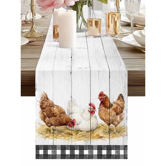 Farmhouse Cow Wood Plank Table Runner-36 Inch Long Farm Animal Buffalo Check Table Runners Linen Burlap Tablerunner for Kitchen Dining Room Holiday Party