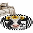 thumbnail image 1 of Farmhouse Cows Round Rug 4ft Washable Circle Entryway Rugs Non Slip Sunflower Daisy White Black Plaid Area Rug Indoor Floor Carpet for Bedroom Kitchen Living Room Home Office Dining Room Nursery, 1 of 8