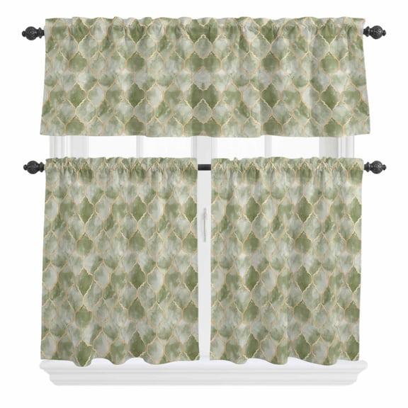Farmhouse Curtain Valances Set Watercolor Green Eucalyptus Leaves Rustic Botanical Kitchen Curtains 36 inch Length Rod Pocket Valance and Tiers 3 Piece Set Small Bedroom Bathroom Laundry Decor