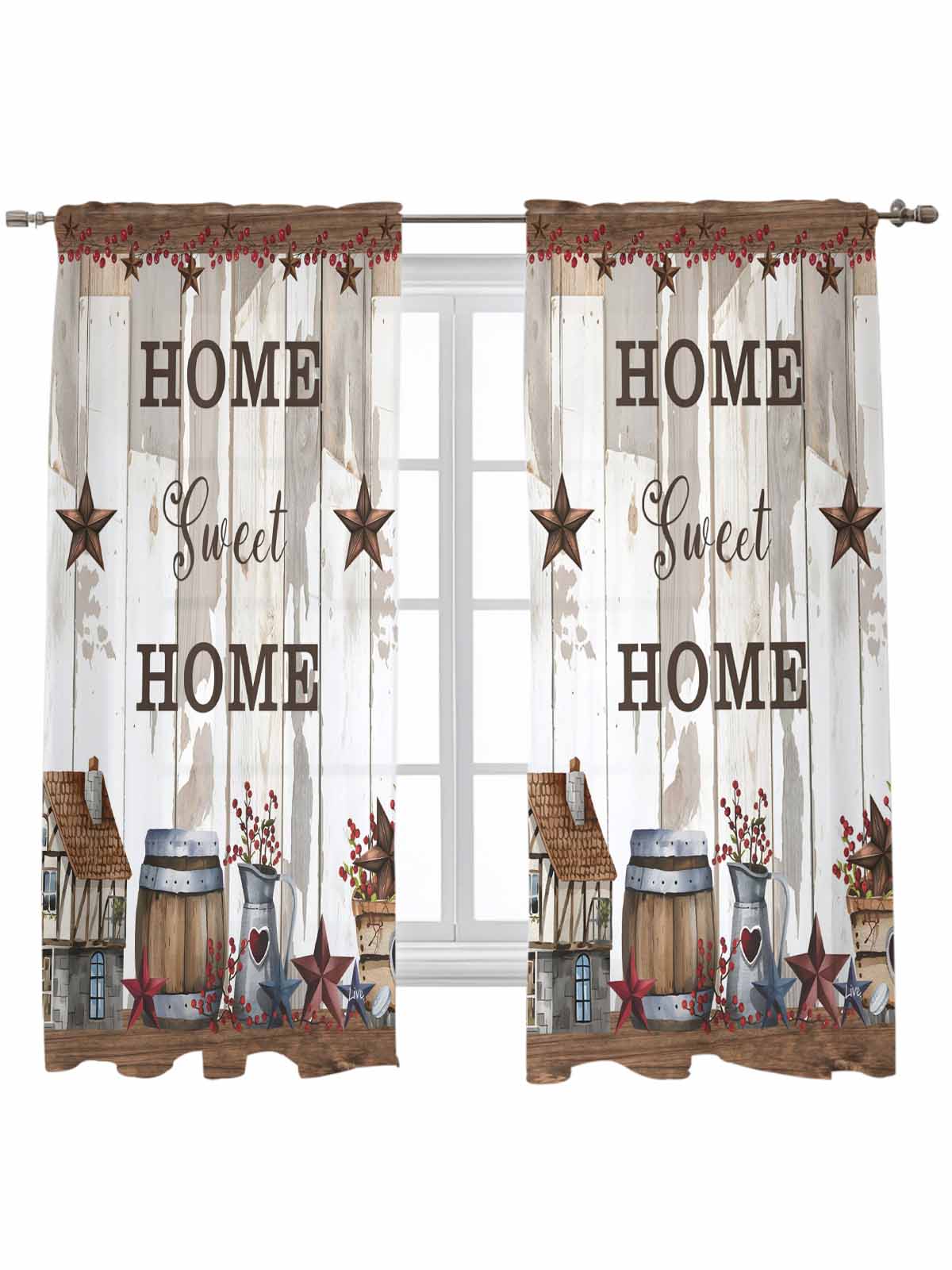 Farmhouse Curtains 63 Inch Length, Sheer Curtains for Bedroom Living ...