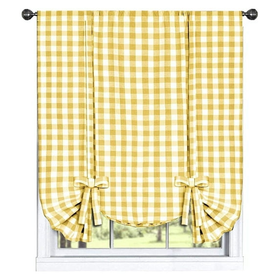 Farmhouse Curtains Kitchen Décor, Buffalo Plaid Shades, Classic Country Plaid Gingham Checkered Design, Farmhouse Décor, Window Curtain Treatments (Yellow, Tie-Up Shade)