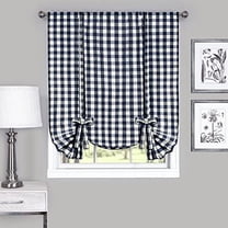 Farmhouse Curtains Kitchen Décor, Buffalo Valance, Classic Country Gingham Checkered Design, Farmhouse Décor, Window Curtain Treatments (Navy, Tie-Up Shade)