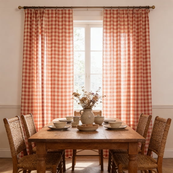 Farmhouse Curtains Rustic Window Curtains Semi Sheer Light Filtering Curtain Panels Country Style Window Treatments Boho Home Decor Privacy Curtains for Living Room Bedroom Kitchen Balcony Decor