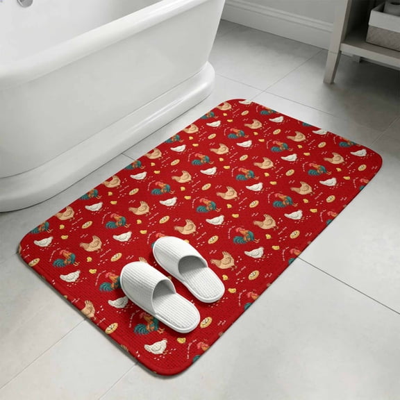 Farmhouse Cute Chicken Door Mat,Indoor Outdoor Welcome Doormat Rooster Hen Vintage Red Absorbent Linen Front Door Mats Non-Slip Entrance Rug for Kitchen Bathroom Entryway,16x24in