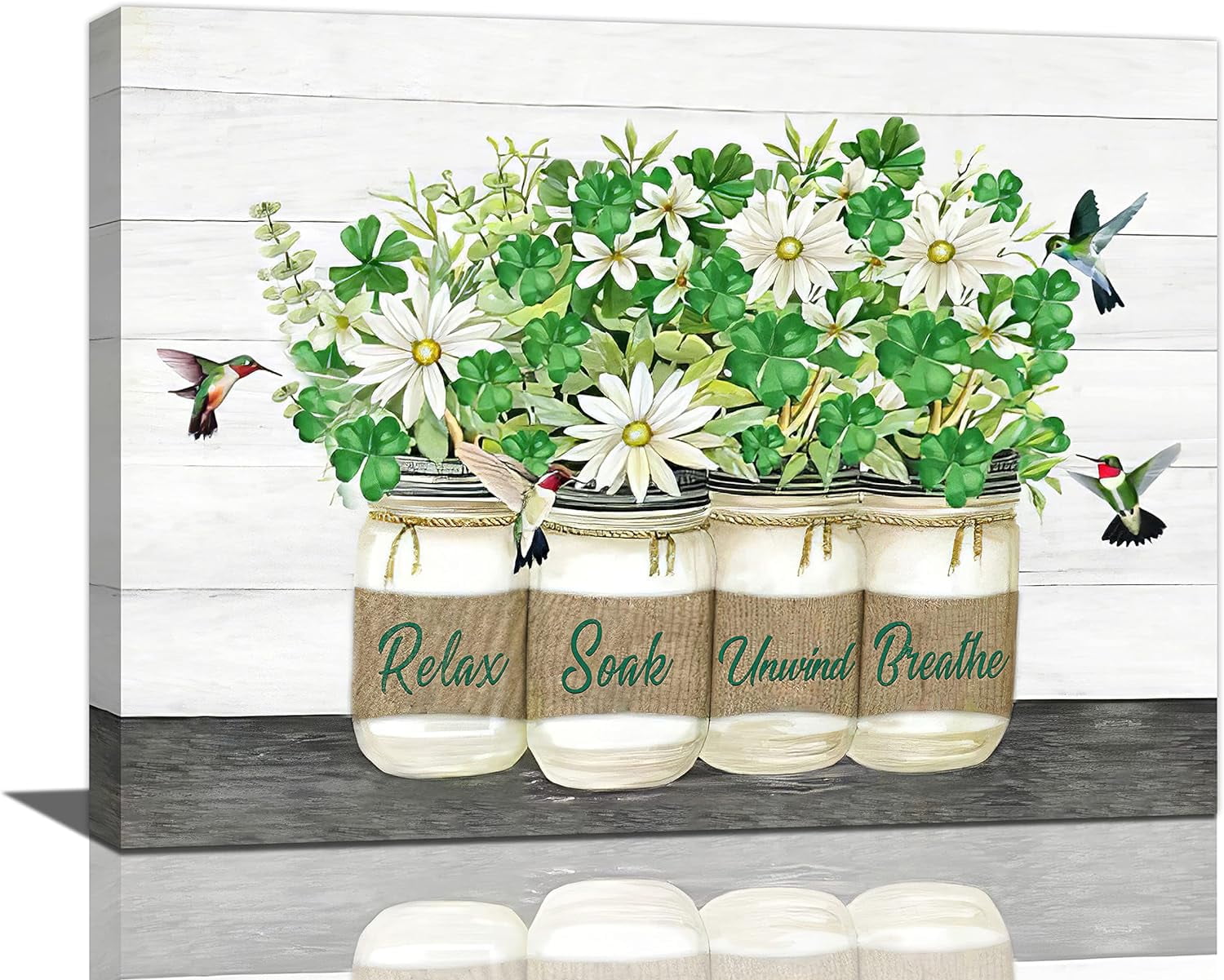 Farmhouse Daisy Bathroom Decor Wall Art Rustic Flower Hummingbird ...