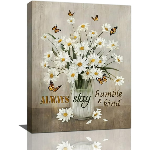 Farmhouse Daisy Bathroom Wall Art Rustic Country Floral Pictures Wall Decor Daisy Flowers Canvas Print Painting Framed Modern Home Artwork Decorations For Bathroom Bedroom Kitchen Office 12"x16"