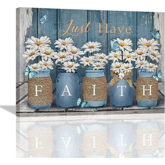 Farmhouse Daisy Bathroom Wall Art Rustic Daisy Pictures Wall Decor Country Daisy Painting Canvas Prints Modern Artwork Framed Decoration for Home Bathroom Bedroom Living Room 16"x12"
