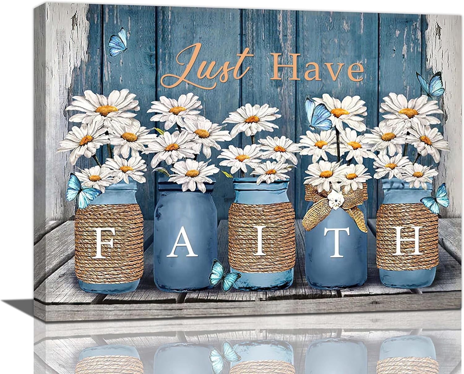 Farmhouse Daisy Bathroom Wall Art Rustic Daisy Pictures Wall Decor Country Daisy Painting Canvas Prints Modern Artwork Framed Decoration for Home Bathroom Bedroom Living Room 16"x12"