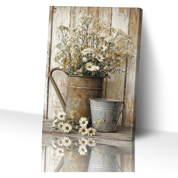 Farmhouse Daisy Canvas Wall Art Vintage Country Flower Prints Colorful Botanical Still Life Pictures Spring Rustic Poster for Bathroom Kitchen Home Decor