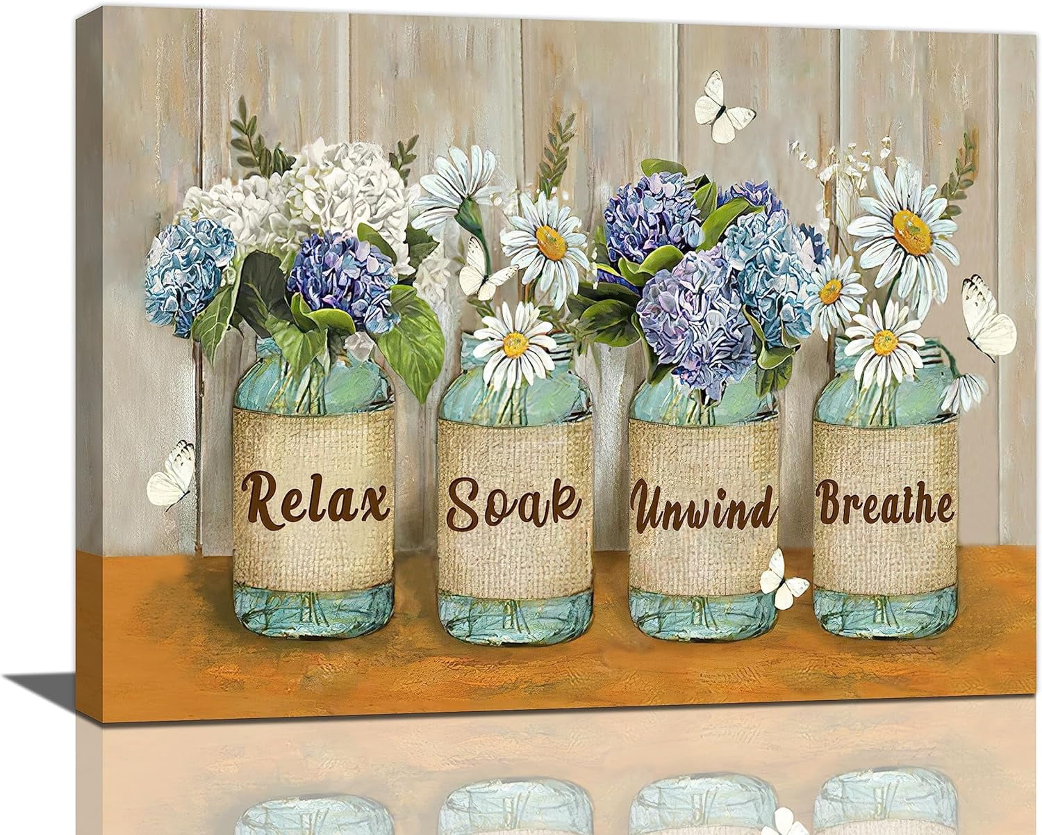 Farmhouse Daisy Flower Bathroom Decor Wall Art Rustic Floral Butterfly ...