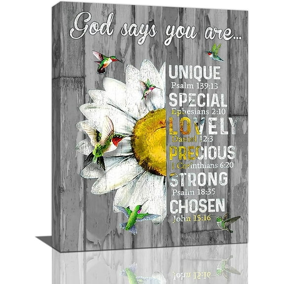 Farmhouse Daisy Hummingbird Wall Art Rustic Daisy Flower God Says You Are Floral Hummingbird Pictures Wall Decor Country Canvas Prints Painting Modern Home Framed Artwork For Bedroom Bathroom 12"x16"
